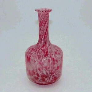 Vintage Glass Decanter Pink Cranberry Spatter Glass Vase
